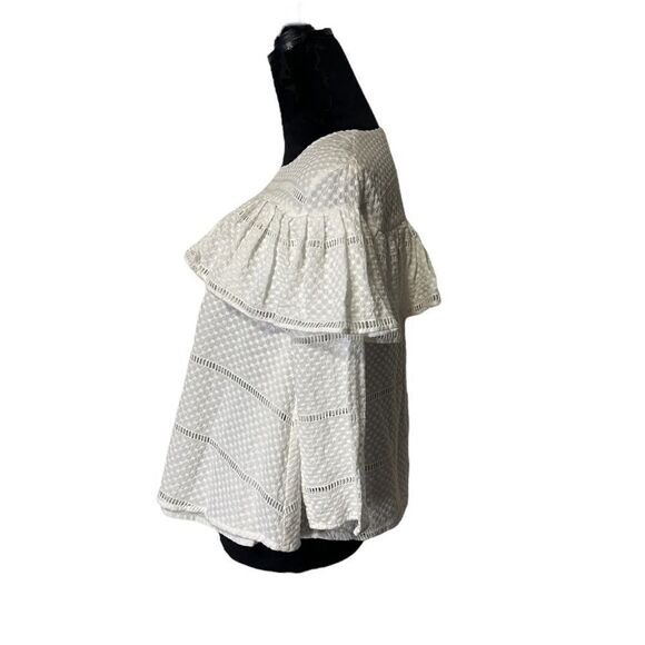 Rachel Parcell White Ruffle Swiss Dot Ladder Lace Top Size Small - Picture 7 of 14